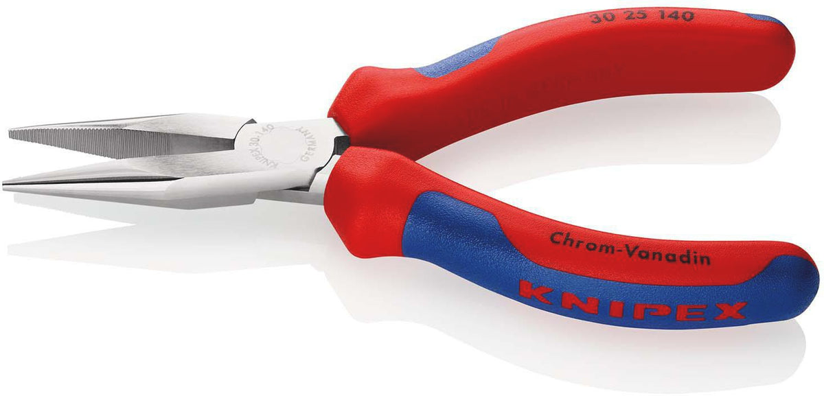 KNIPEX Langbeckzange 140 mm Form 2, Kopf verchromt, flach-runde Backen, Mehrkomponenten-Hüllen