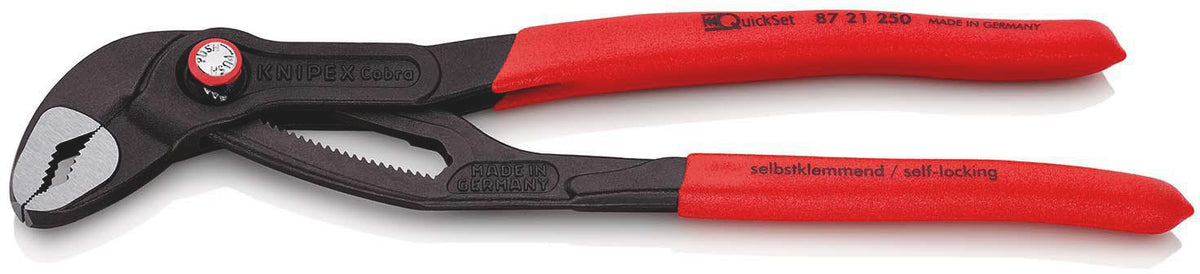 KNIPEX Cobra® Wasserpumpenzange 300 mm Quick Set – selbstklemmend, 30 Einstellpositionen, Spannweite 60 mm