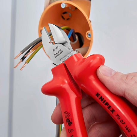 KNIPEX Seitenschneider VDE 160 mm – isoliert bis 1000 V, gehärtete Schneiden