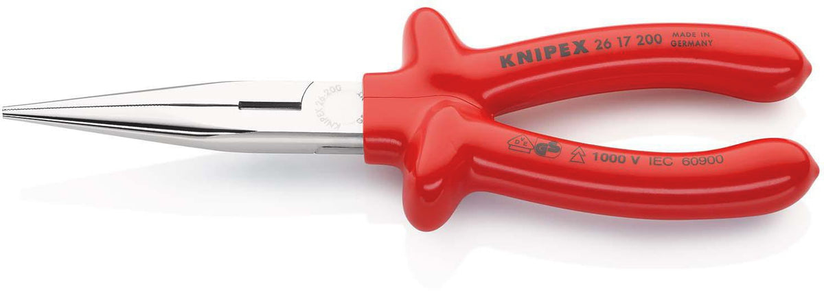 KNIPEX Flachrundzange 200 mm VDE-isoliert mit Schneide – Storchschnabelzange für Elektriker