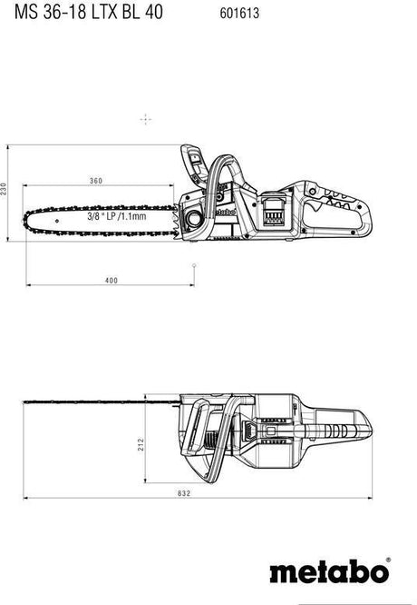 Metabo Akku-Kettensäge MS 36-18 LTX BL 40 – 18 V, bürstenloser Motor, 40 cm Schwert