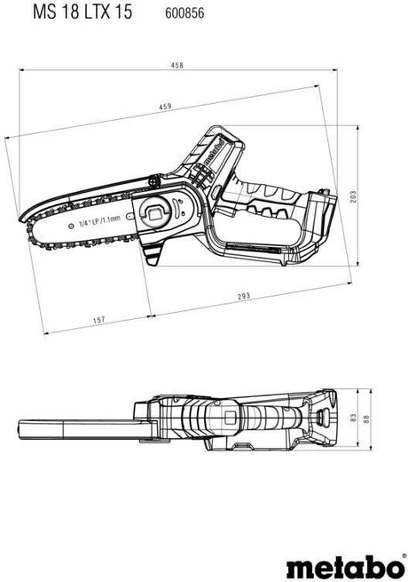 METABO Akku-Kettensäge MS 18 LTX 15 – 18 V, 150 mm Schwert, rückschlagarm