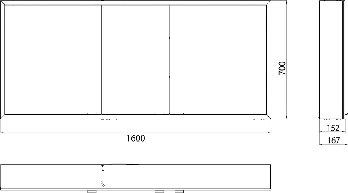EMCO prime LED-Lichtspiegelschrank 1600 mm, 3 Türen, Aufputz, Aluminium