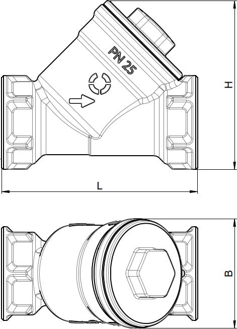 OVENTROP Schmutzfänger PN 25 Maschenweite 600 µm MS DN 8 1/4 Zoll IG