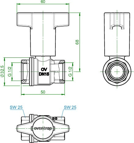 OVENTROP Optibal Knebelgriff-Kugelhahn PN 16 Messing DN 10 (3/8 Zoll) – Volldurchgang, vernickelt
