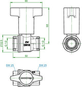 OVENTROP Optibal Knebelgriff-Kugelhahn PN 16 Messing DN 10 (3/8 Zoll) – Volldurchgang, vernickelt