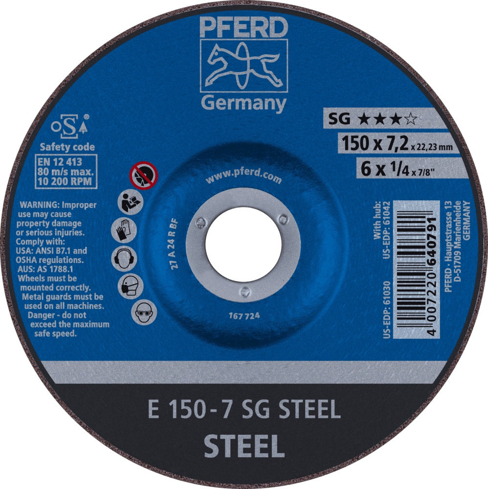 PFERD Schruppscheibe SG STEEL Ø180 mm gekröpft für Winkelschleifer