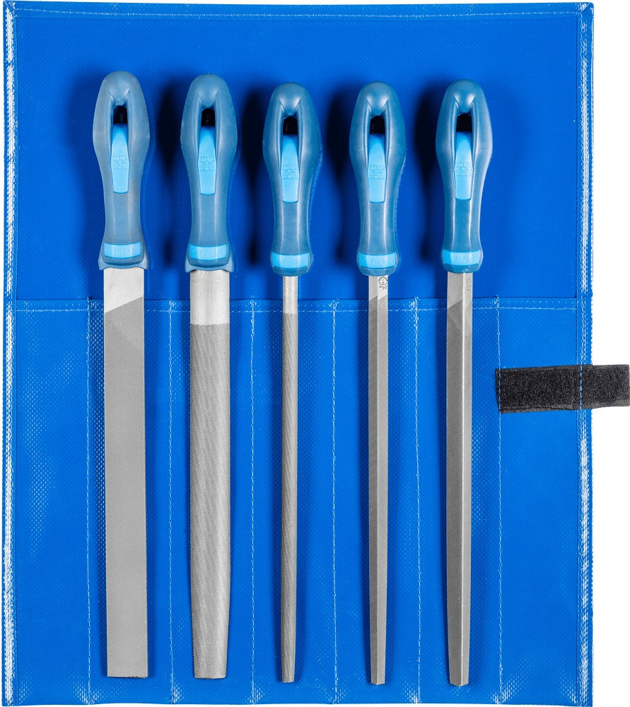 PFERD Feilensatz 250 mm Hieb 2 mit 2K-Ergo-Heft, 5-teilig für Stahl, Aluminium und Guss
