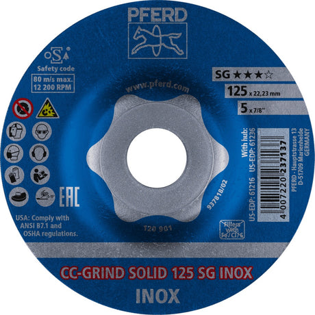 PFERD CC-GRIND-SOLID SG INOX Schleifscheibe 125 mm gekröpft – 10 Stück