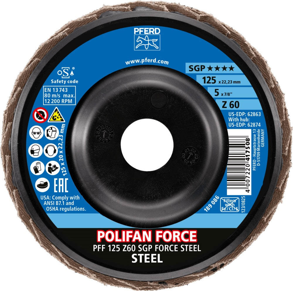 PFERD POLIFAN FORCE Fächerscheibe Ø125 mm K40 Zirkonkorund für Winkelschleifer