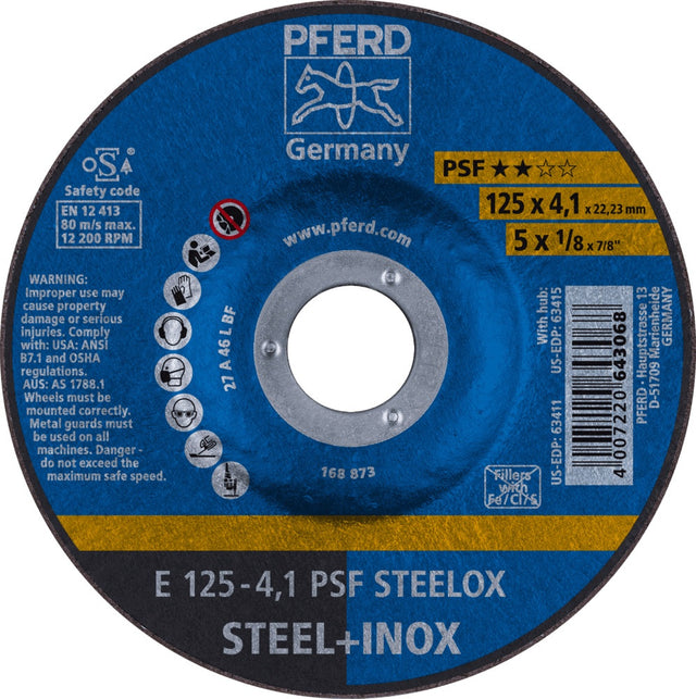 PFERD Schruppscheibe D125 x 4,1 mm PSF STEELOX für Stahl und Edelstahl