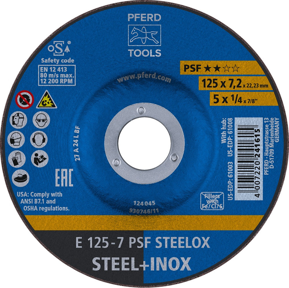 PFERD Schruppscheibe D125 x 4,1 mm PSF STEELOX für Stahl und Edelstahl