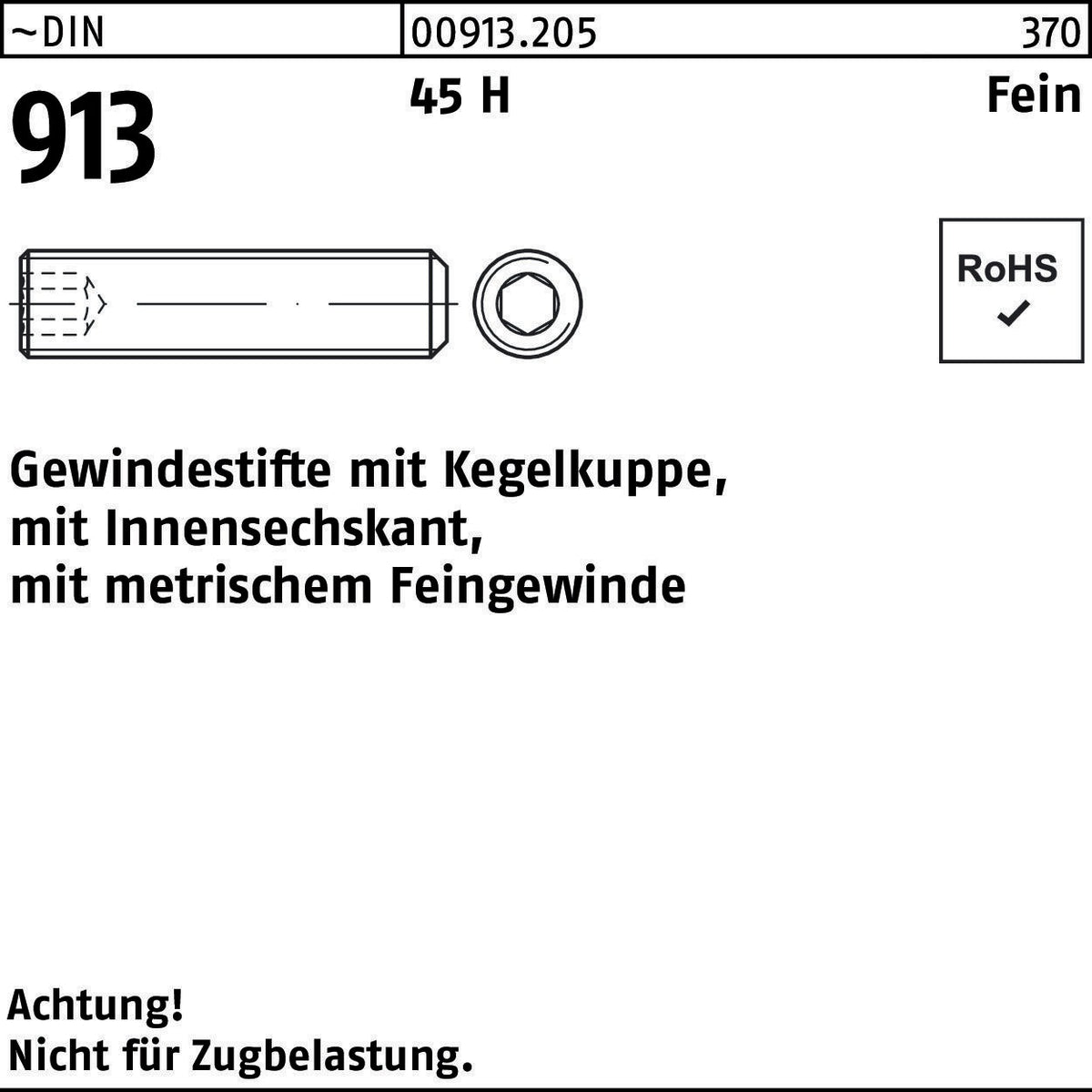 F. REYHER Gewindestift DIN 913 M4x0,5x4 mm 45 H Kegelkuppe Innensechskant 1000 Stück