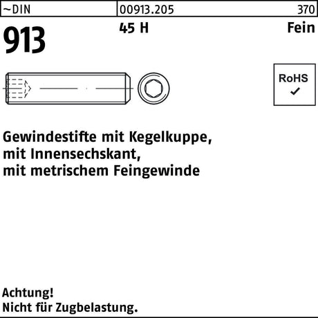 F. REYHER Gewindestifte DIN 913 M6 x 0,75 x 5 mm, 45 H, Kegelkuppe, Innensechskant