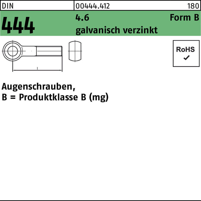 F. REYHER Augenschraube DIN 444 Form B M10 x 120 mm, 4.6, galvanisch verzinkt