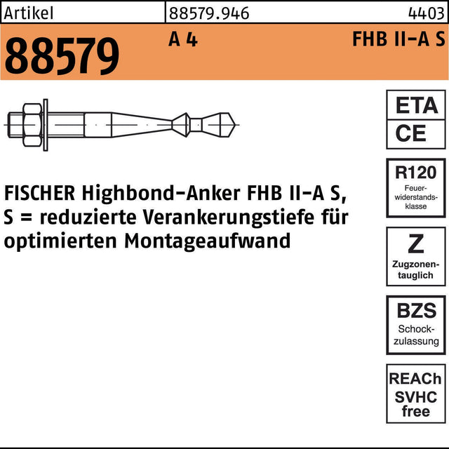 FISCHER Highbond-Anker FHB II-A S M16x95/165 A4 – 10 Stück