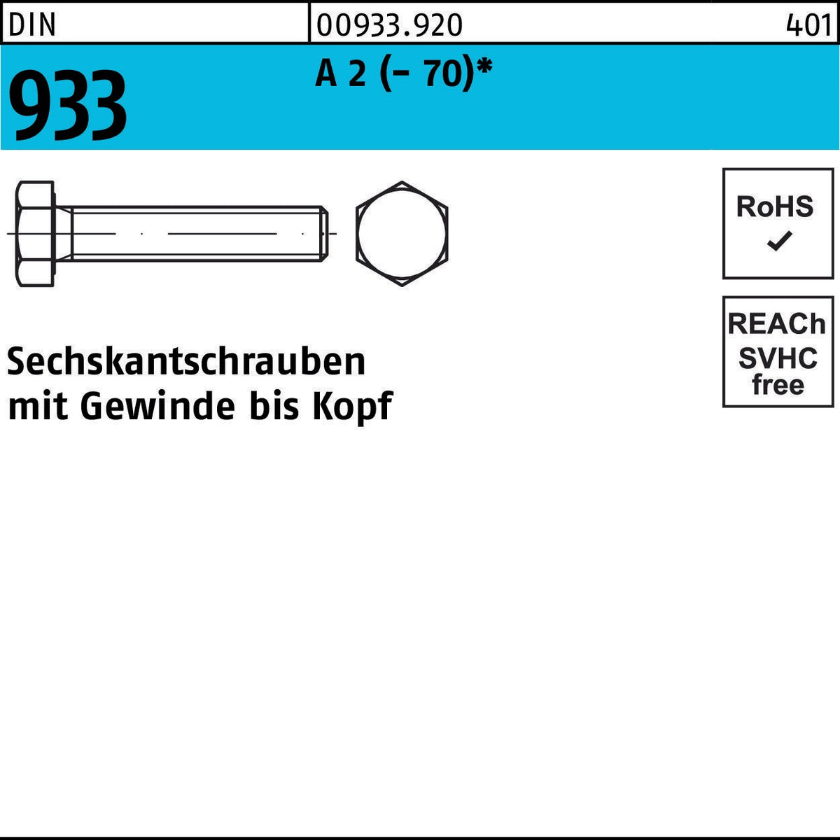 Sechskantschrauben DIN 933 A2 M3x6 mm von F. REYHER – 100 Stück
