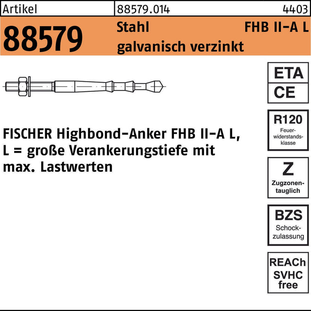 FISCHER Highbond-Anker FHB II-A L M12 x 100/10, Stahl galvanisch verzinkt