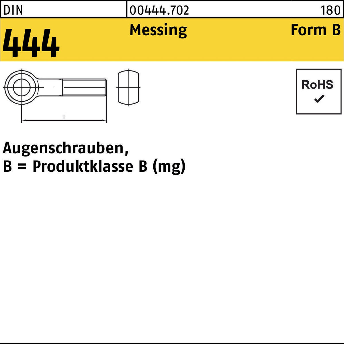 F. REYHER Augenschraube DIN 444 Form B BM 6x40 mm Messing