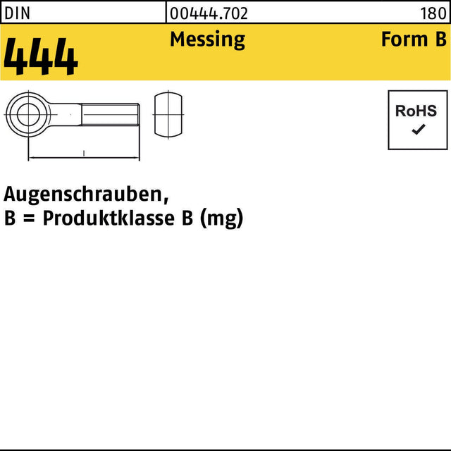 F. REYHER Augenschraube DIN 444 Form B BM 6x40 mm Messing