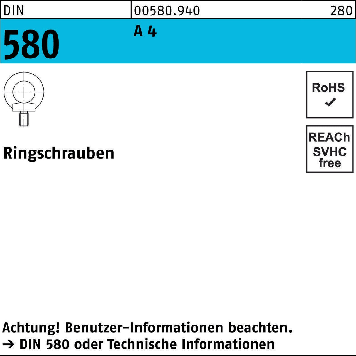 Ringschraube DIN 580 M12 C 15 E von F. REYHER – 10 Stück Packung