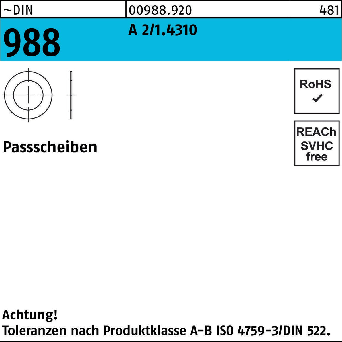 Passscheibe DIN 988 12x18x0,5 mm A2 Edelstahl – 100 Stück von F. REYHER