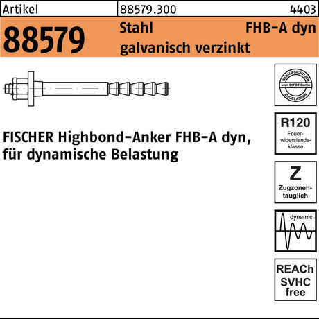 FISCHER Highbond-Anker FHB-A dyn 24x220/50 Stahl galvanisch verzinkt