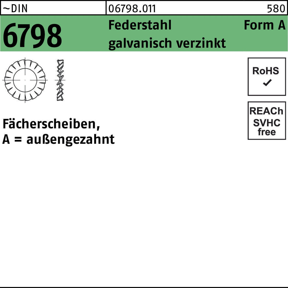 F. REYHER Fächerscheibe DIN 6798 Form A außengezahnt A 23 Federstahl galvanisch verzinkt 100 Stück