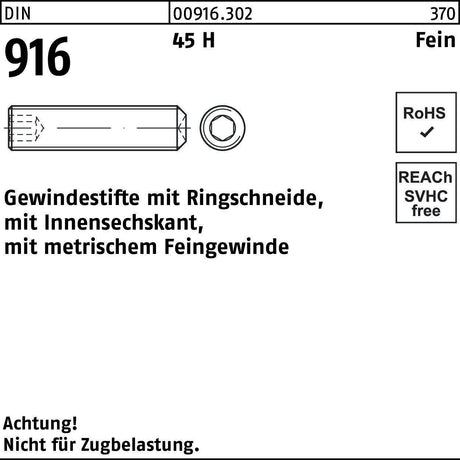 F. REYHER Gewindestifte DIN 916 M6x0,75x6 mm 45 H mit Ringschneide & Innensechskant