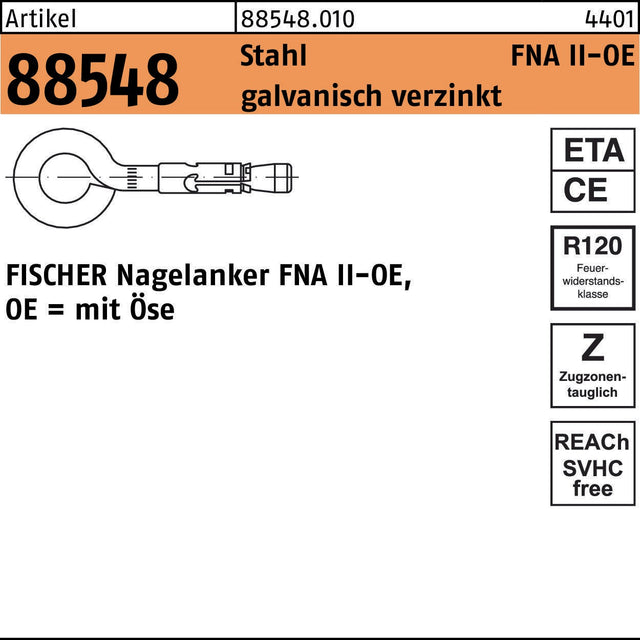 FISCHER Nagelanker FNA II 6x25 OE mit Öse, Stahl galvanisch verzinkt