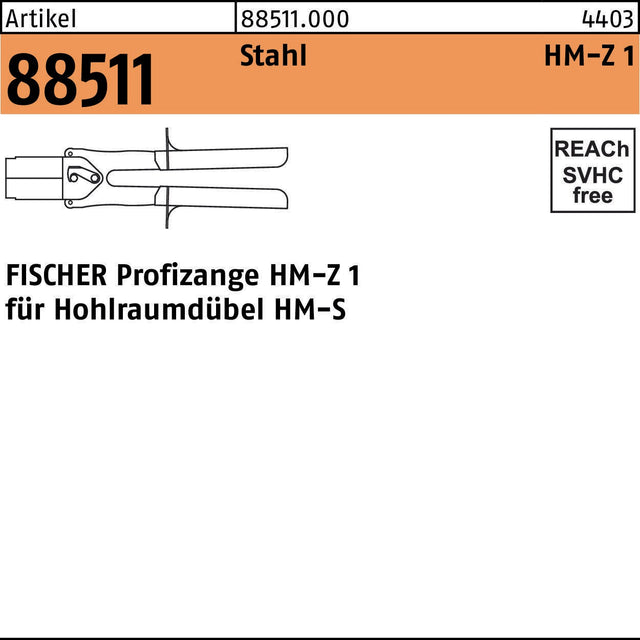 FISCHER Dübelzange R 88511 HMZ 1 aus Stahl für Hohlraumdübel HM-S