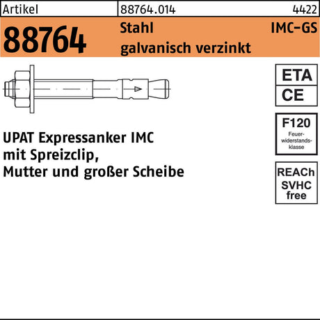 UPAT Expressanker IMC-GS 16/100/220 Stahl galvanisch verzinkt 10 Stück