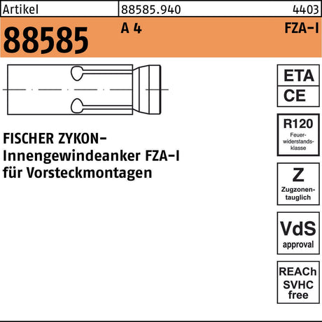 FISCHER ZYKON Innengewindeanker FZA-I 12x40 M6, Stahl galvanisch verzinkt