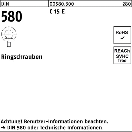 Ringschraube DIN 580 M6 C 15 E von F. REYHER – 25 Stück Packung