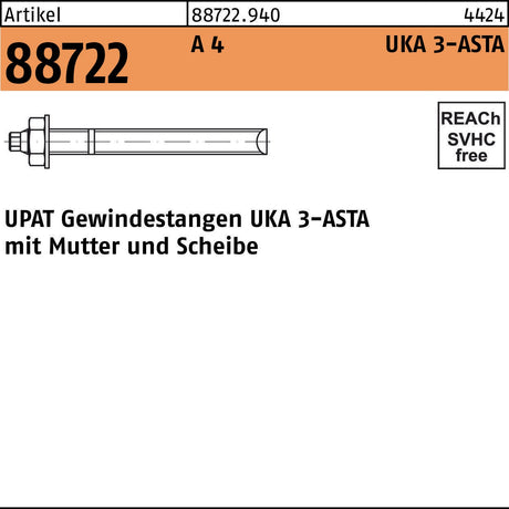 UPAT Ankerstange R 88722 ASTA M8x110 Stahl galv. verzinkt 10 Stück