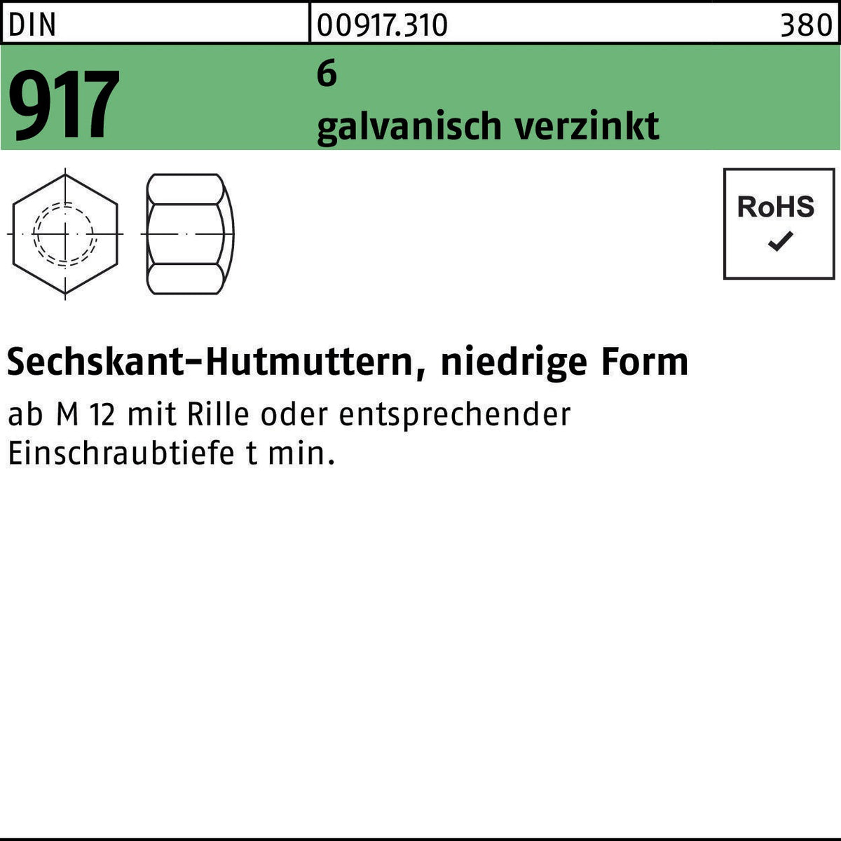 Sechskanthutmutter DIN 917 niedrige Form M36 von F. REYHER – 1 Stück, Stahl 6
