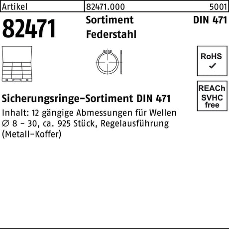 F. REYHER Sicherungsringsortiment DIN 471, 925-teilig, Federstahl
