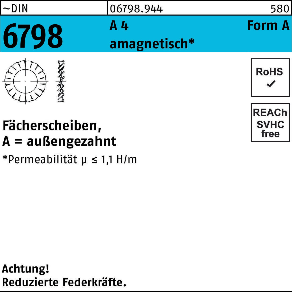 Fächerscheibe DIN 6798 Form A außengezahnt A 4 3,2 mm – 2000 Stück von F. REYHER