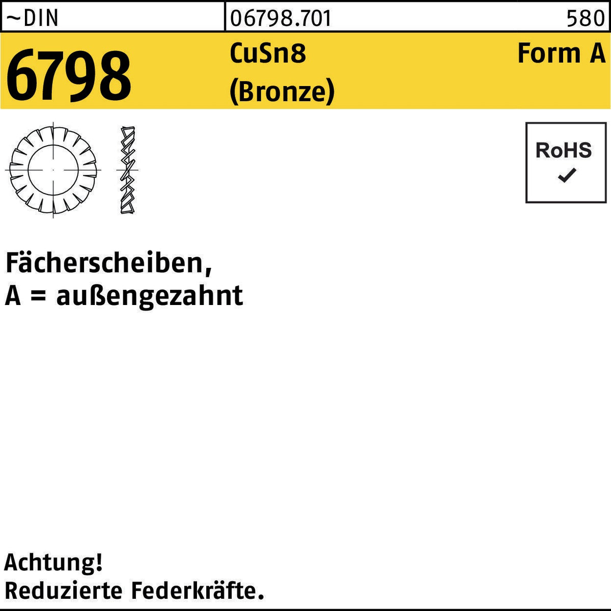 Fächerscheibe DIN 6798 Form A außengezahnt A 3,2 CuSn8 Bronze 2000 Stück von F. REYHER