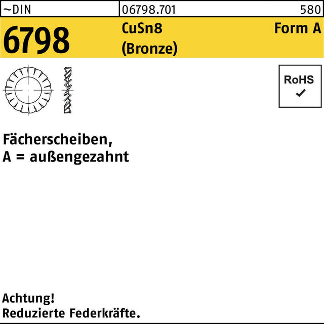 Fächerscheibe DIN 6798 Form A außengezahnt A 3,2 CuSn8 Bronze 2000 Stück von F. REYHER