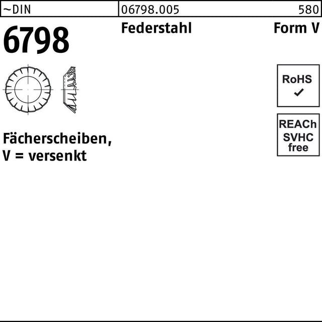 Fächerscheiben DIN 6798 Form V versenkt V 6,4 mm von REYHER – 250 Stück Federstahl