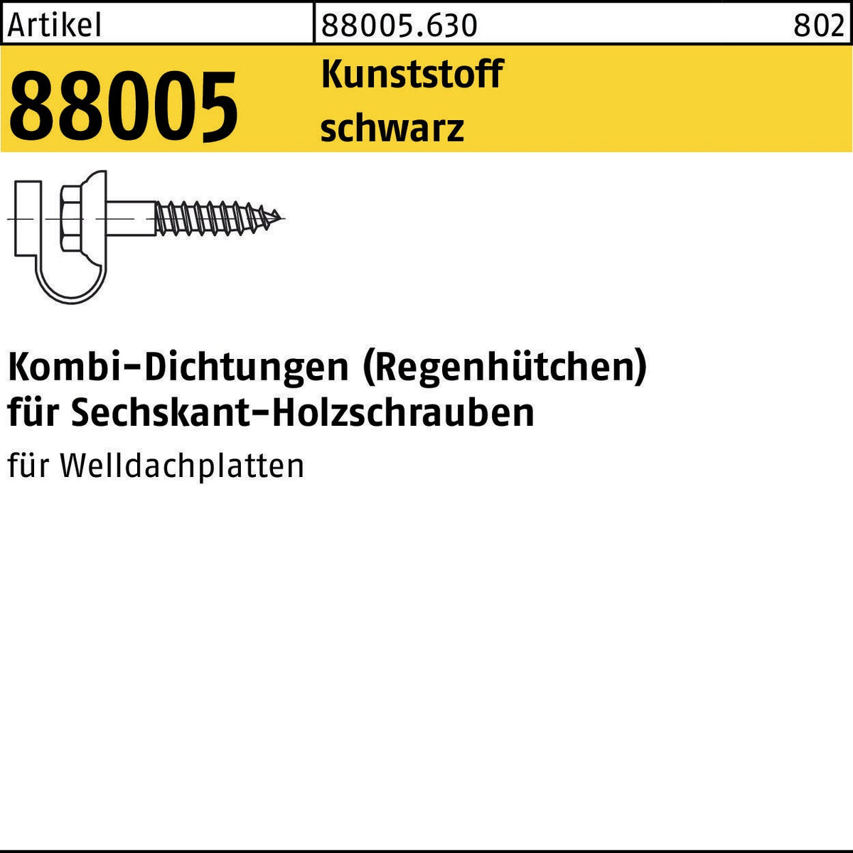 F. REYHER Kombi-Dichtungen R 88005 für Sechskant-Holzschrauben, Kunststoff schwarz
