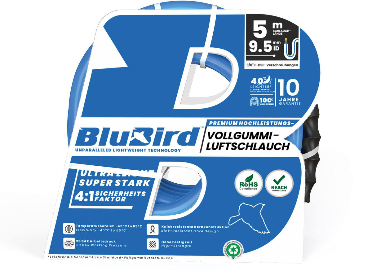 RIEGLER Werkstattschlauch-Set BluBird 10 m, ID 6 mm, AD 12 mm mit Sicherheitskupplung
