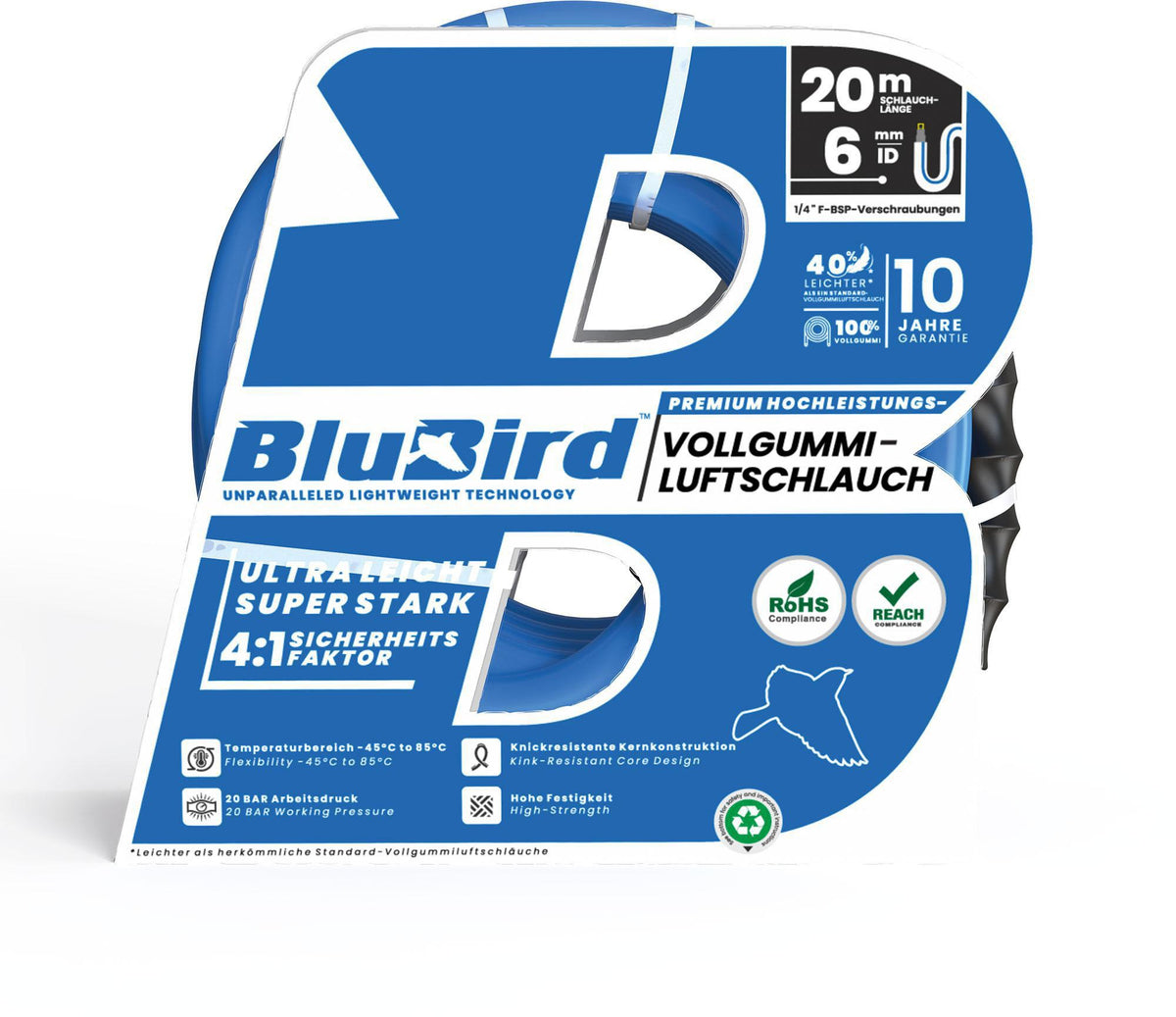RIEGLER Werkstattschlauch-Set BluBird 10 m, ID 6 mm, AD 12 mm mit Sicherheitskupplung