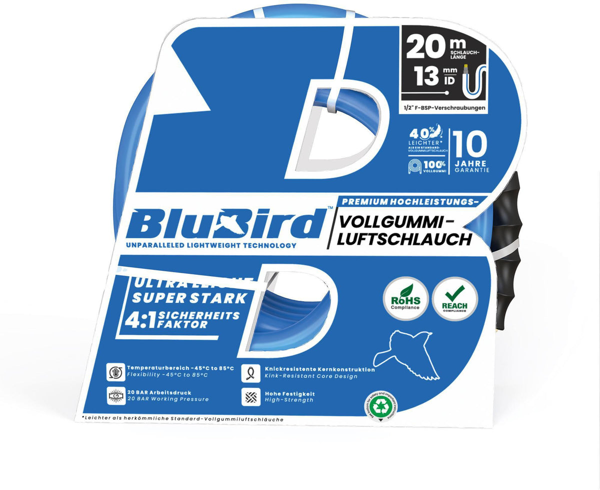 RIEGLER Werkstattschlauch-Set BluBird 10 m, ID 6 mm, AD 12 mm mit Sicherheitskupplung