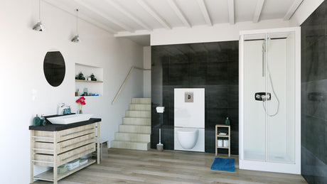 SFA SANIWALL Pro UP WC-Kleinhebeanlage für geflieste Wände mit Schienensystem