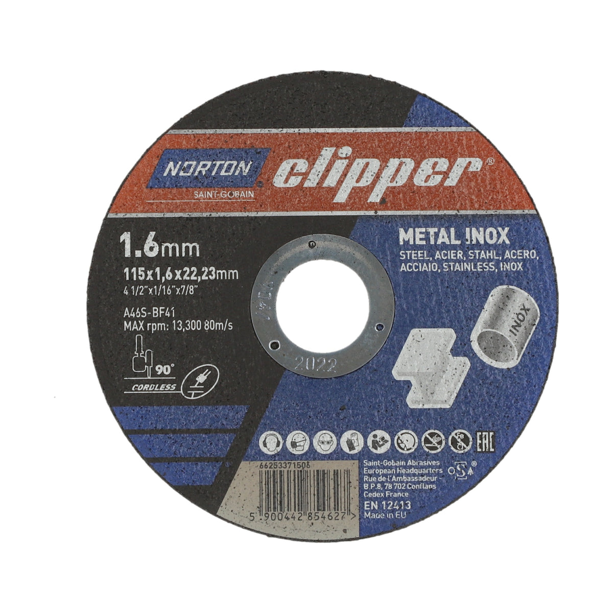 NORTON CLIPPER Trennscheibe 115 x 1,0 mm Typ 41 Metall-Inox, 13300 min-1, Bohrung 22,23 mm
