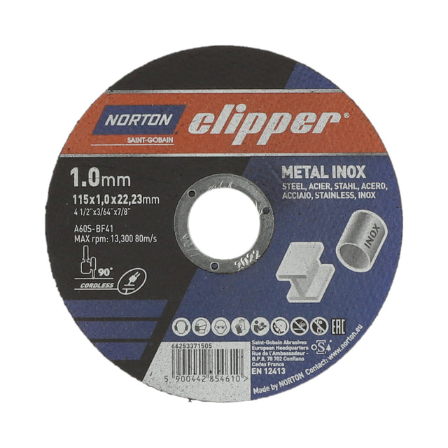 NORTON CLIPPER Trennscheibe 115 x 1,0 mm Typ 41 Metall-Inox, 13300 min-1, Bohrung 22,23 mm