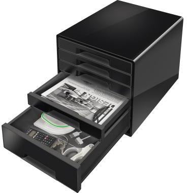 LEITZ Schubladenbox CUBE 52531095 mit 5 Schubladen in Schwarz, DIN A4, stapelbar