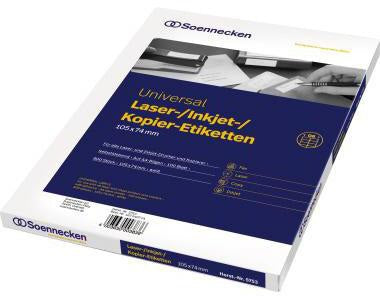 Soennecken Universaletiketten 105 x 74 mm, 800 Stück, weiß, für Laser-, Inkjetdrucker und Kopierer